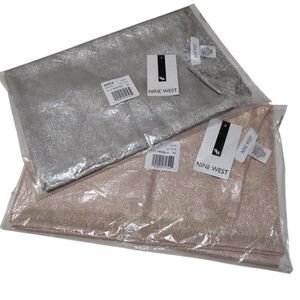 Nine West Shiny Metallic Fringe Wrap Shawl Silver, Blush Gold Lot of 2